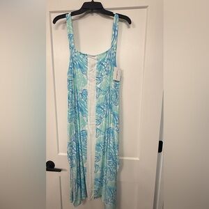 Tropical Blue and White High Low Dress